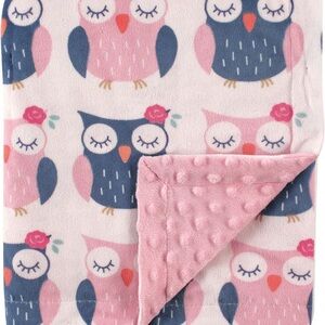 Bundle: 2 Infant Plush Blankets (Owls + Giraffes) Pink Minky Dot